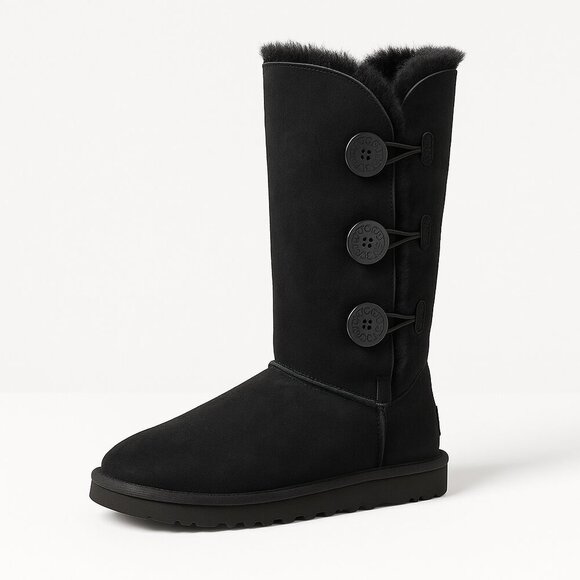 UGG Bailey Button Triplet II Sheepskin Tall Boots Black Size 8 - Picture 2 of 13